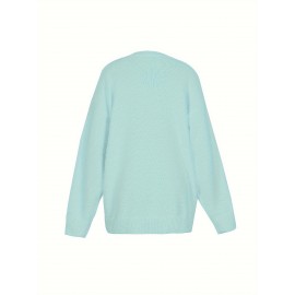 Plus Size, New Fall Winter Plus Size Women's V-Neck Beaded Sweater - Solid Color Top with Bead Accent Asymmetrical Collar, Cozy Winter Pullover for Casual & Dressy Outfits, Hand Washable (Immediate Shipment)