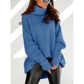 Plus Size, Women' Size Chunky Batwing Sweater - Oversized Turtleneck Pullover, Winter Warm Loose Fit Jumper Suitable for Winter, Casual & Dressy Outfits