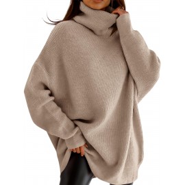 Plus Size, Women' Size Chunky Batwing Sweater - Oversized Turtleneck Pullover, Winter Warm Loose Fit Jumper Suitable for Winter, Casual & Dressy Outfits
