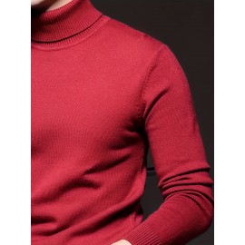 [Men's Turn-Collar Sweater] Cross-Border New Autumn-Winter Men's Solid Color Turn-Collar Pullover Knit Sweater