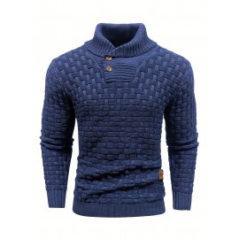 Men's Casual Waffle Knit Lapel Button Sweater
