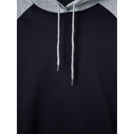 TD25 Raglan Sleeve Color Block Casual Plus Size Men's Hoodie, PLUS SIZE