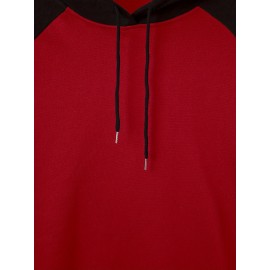 TD25 Raglan Sleeve Color Block Casual Plus Size Men's Hoodie, PLUS SIZE