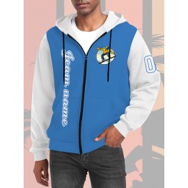 Men's Plus-Size Custom Full-Zip Sweatshirt - Personalized Logo & Text Printing, Size Hoodie for Branding/Gym/Outdoor Wear, Machine Washable Casual Sportswear (Regular Fit) - Orders Welcome Suitable for Gym,, Daily Wear, PLUS SIZE