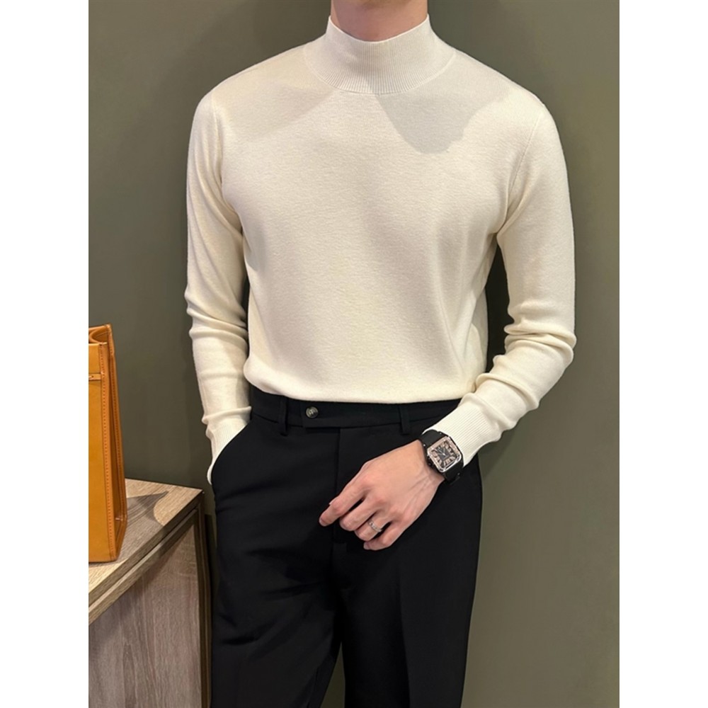Men's Knit Sweater, Stand Collar Solid Color Novelty Pullover, Casual, Autumn Winter