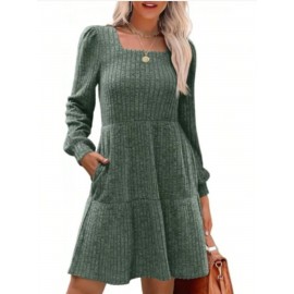 Solid Color Round Neck Dress Sweater